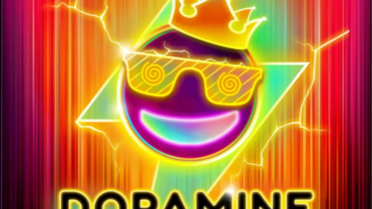 Tampilan layar neon futuristik dari slot Dopamine Rush Dice