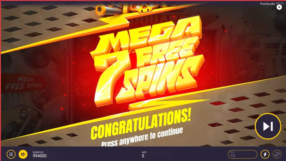 Tampilan visual intens dari slot Roadquake dengan elemen perang jalanan dan kaskade simbol.